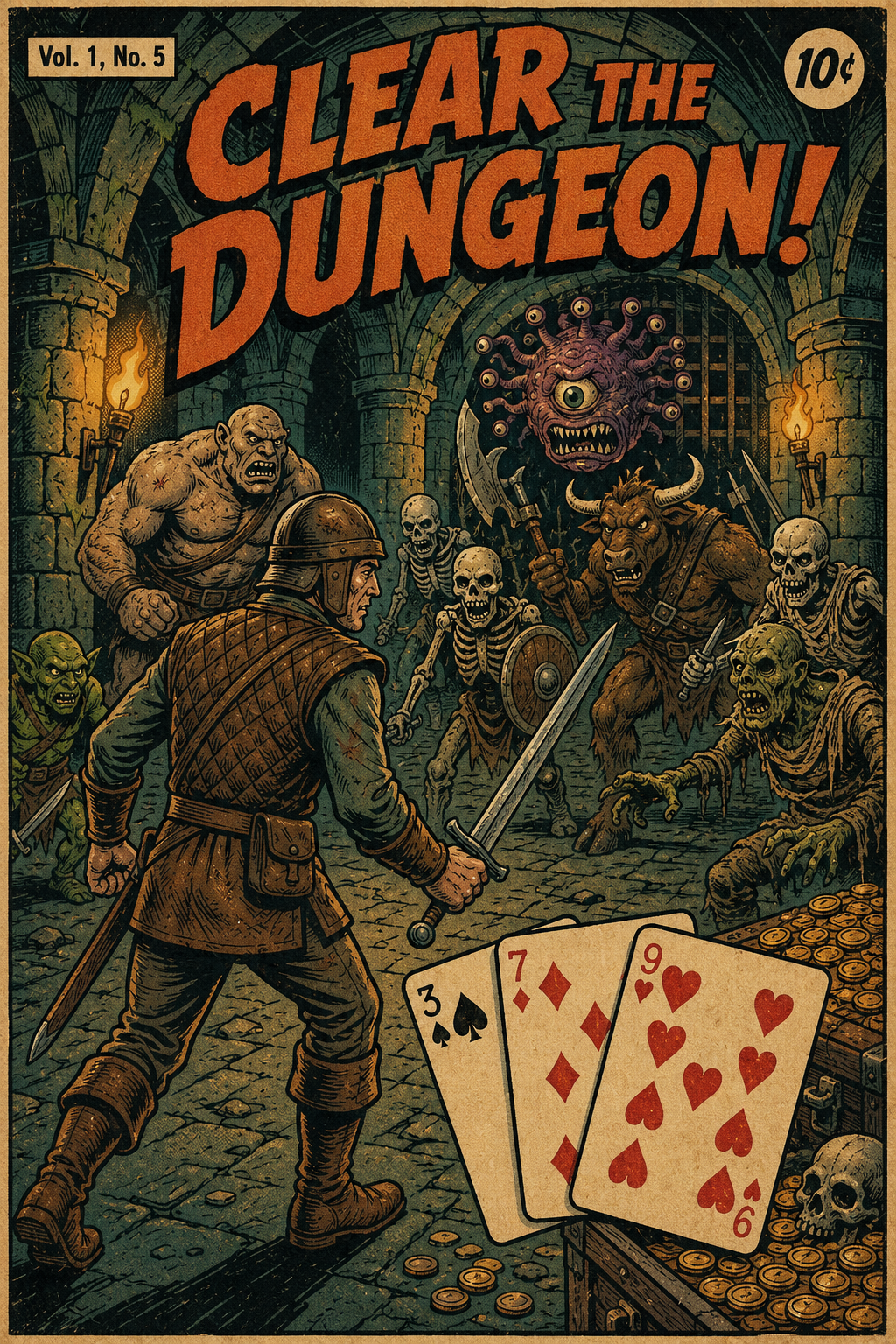 Clear the Dungeon — Defeat all dungeon monsters before your damage bar fills!