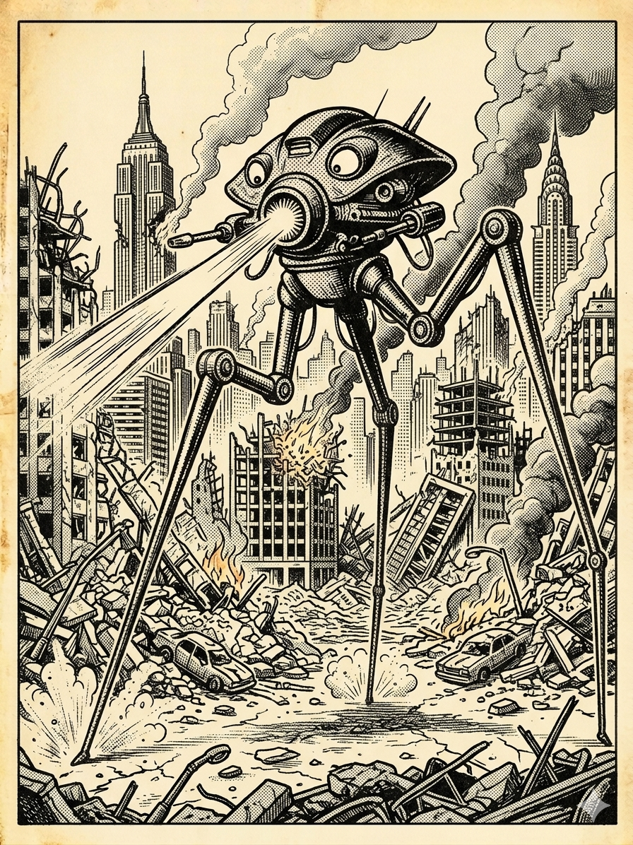 Martian war machine attacks city